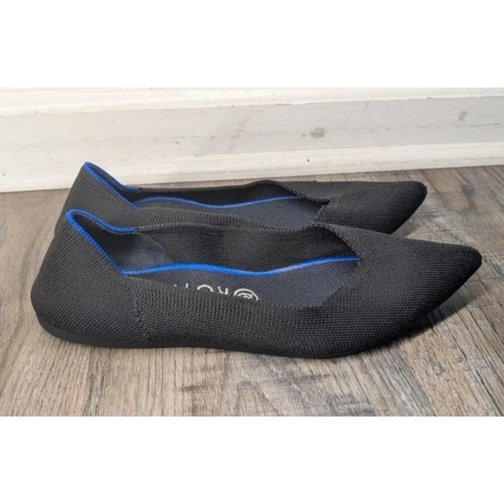 ROTHY'S The Point Black Knit Fabric Ballet Flats Pointy Toe Women's Size 9